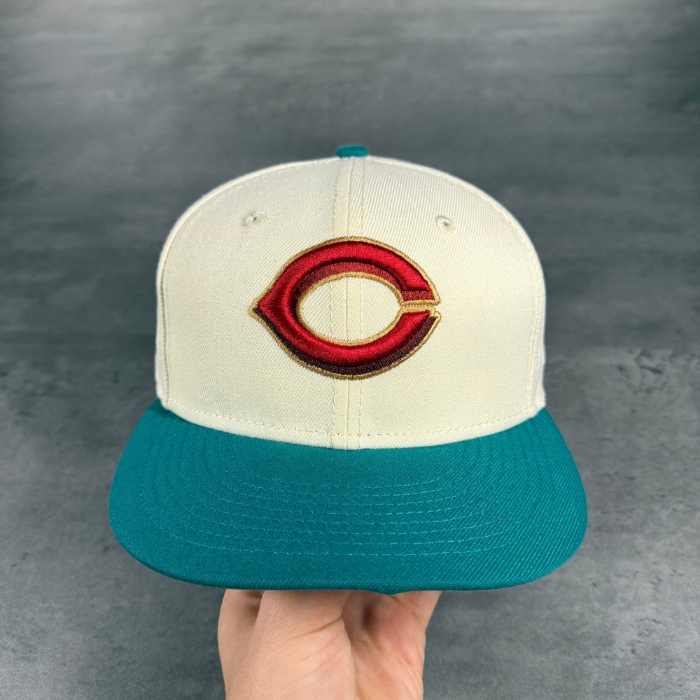 Hat Club Cincinnati Reds New Era Cap Cream Teal 3D Logo Riverfront Cinergy Patch - Picture 2 of 8